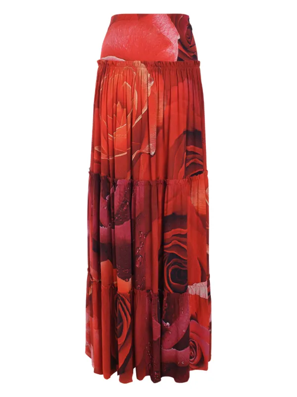 Roberto Cavalli Rose-print Maxi Skirt | Red | FARFETCH