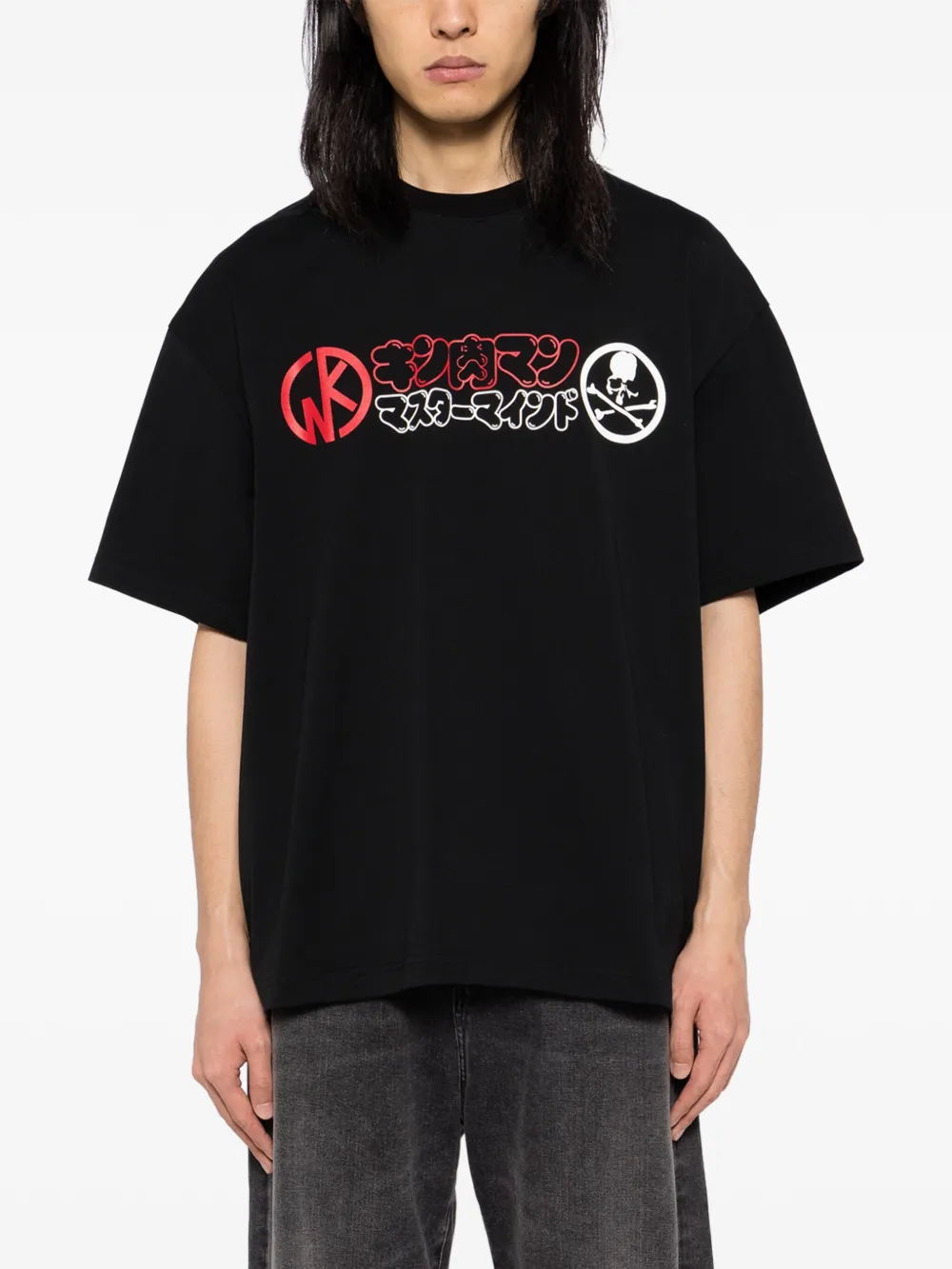 Mastermind Japan x Kinniku Man T-shirt met logoprint Zwart