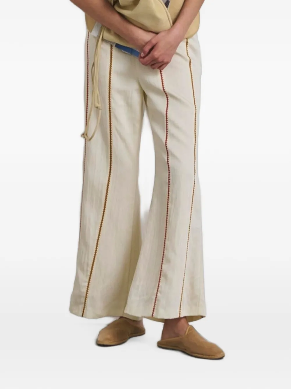 Muller Of Yoshiokubo Picot embroidered-detail flared trousers - Nude