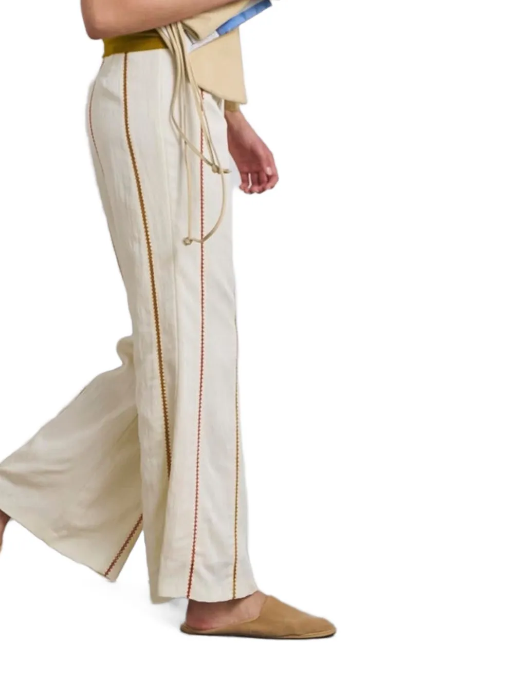 Muller Of Yoshiokubo Picot flared broek met geborduurd detail Beige