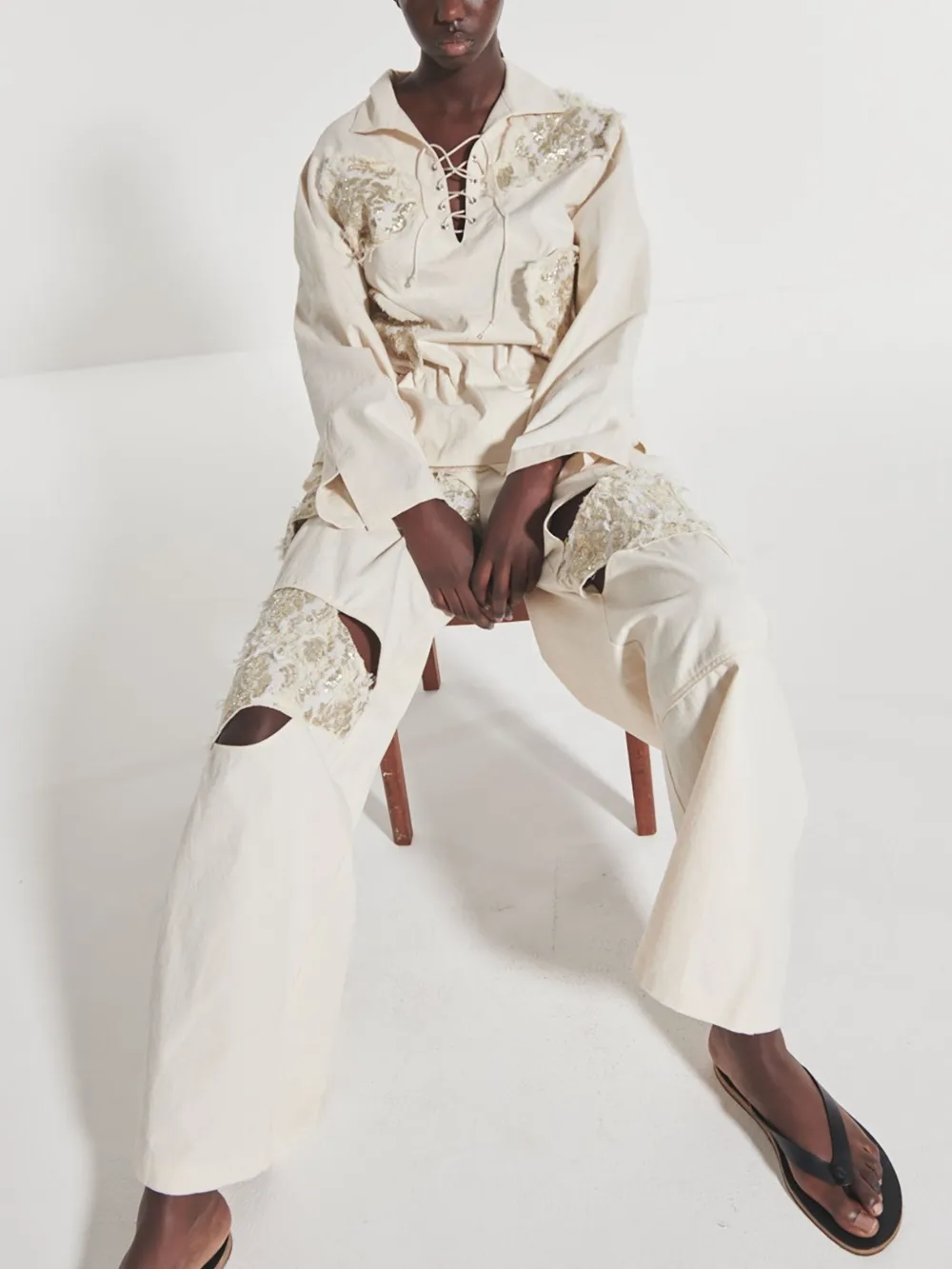 Muller Of Yoshiokubo Glare broek verfraaid met pailletten Beige