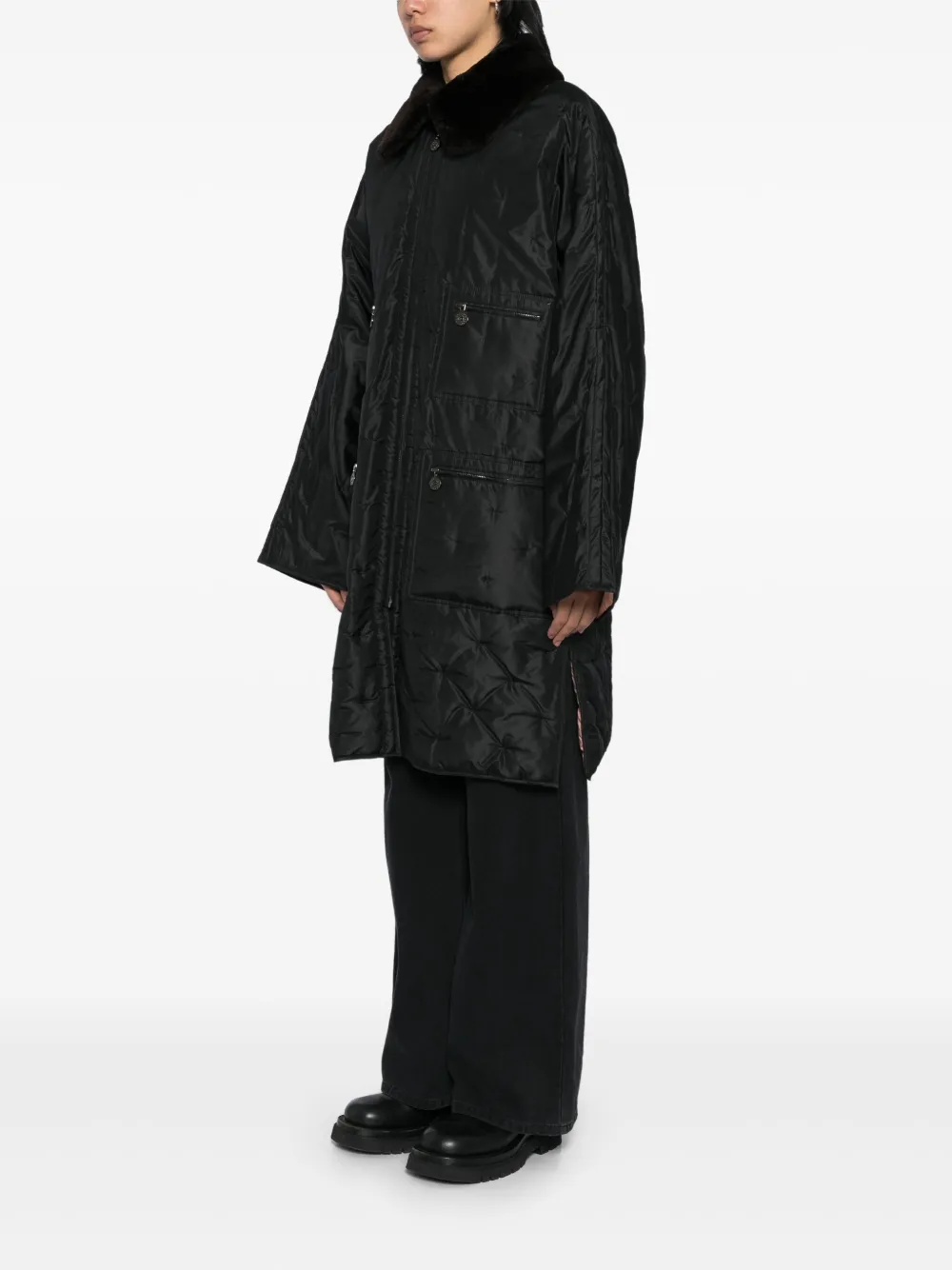 Pre-owned Chanel 1997 Zip Up Coat In Black