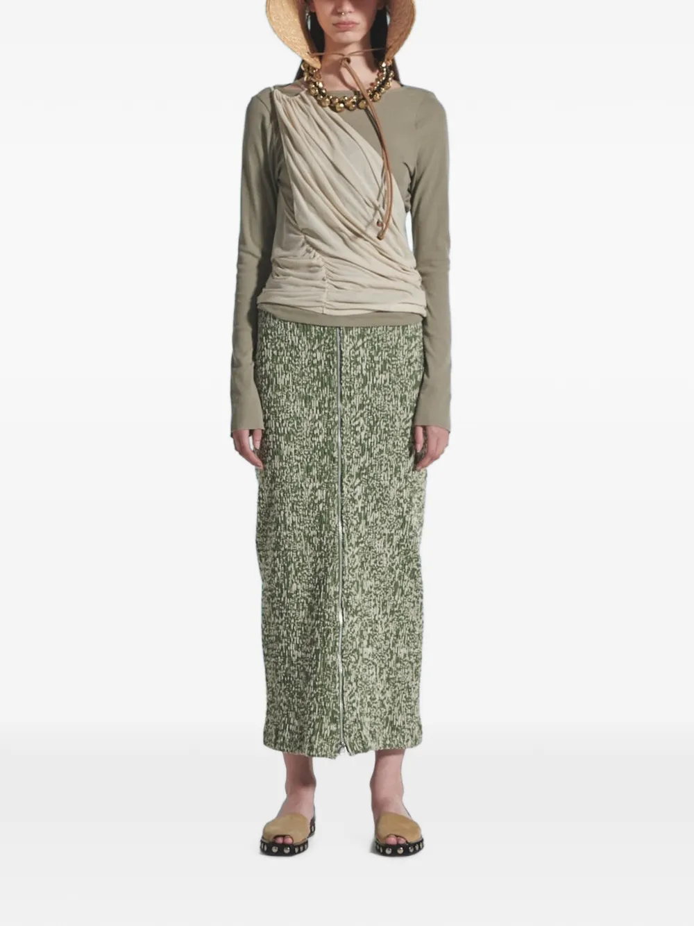 Muller Of Yoshiokubo Midi-rok met ritssluiting en textuur Groen