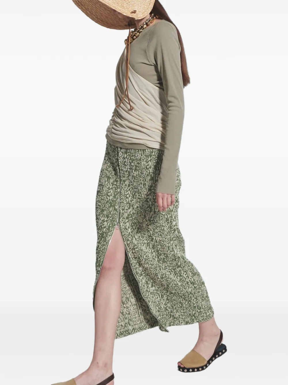 Muller Of Yoshiokubo Midi-rok met ritssluiting en textuur Groen