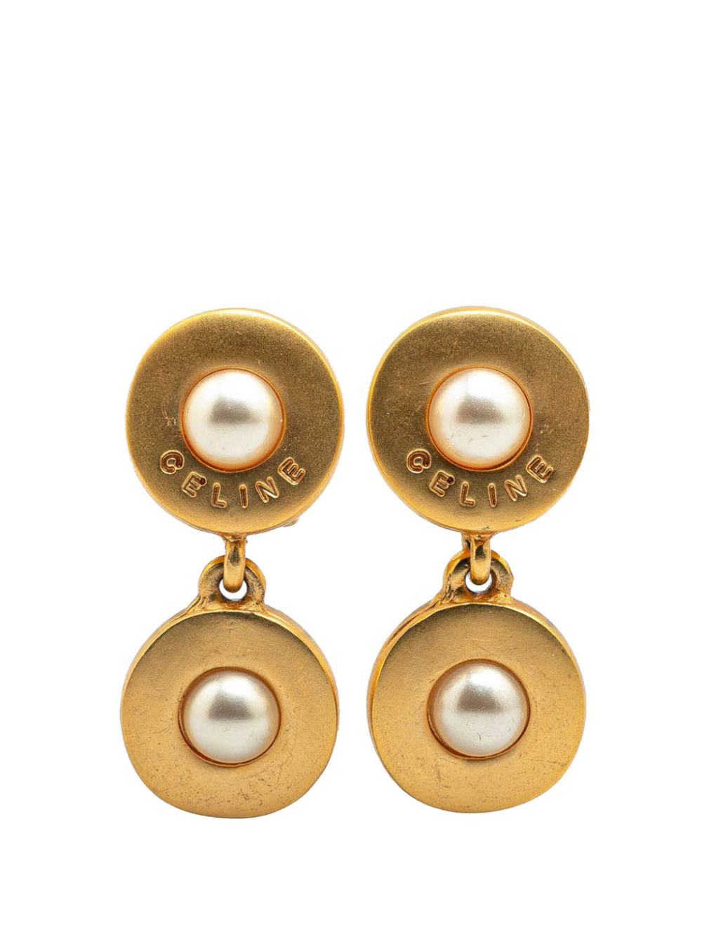 20th Century Gold Plated Faux Pearl Drop Clip On costume earrings