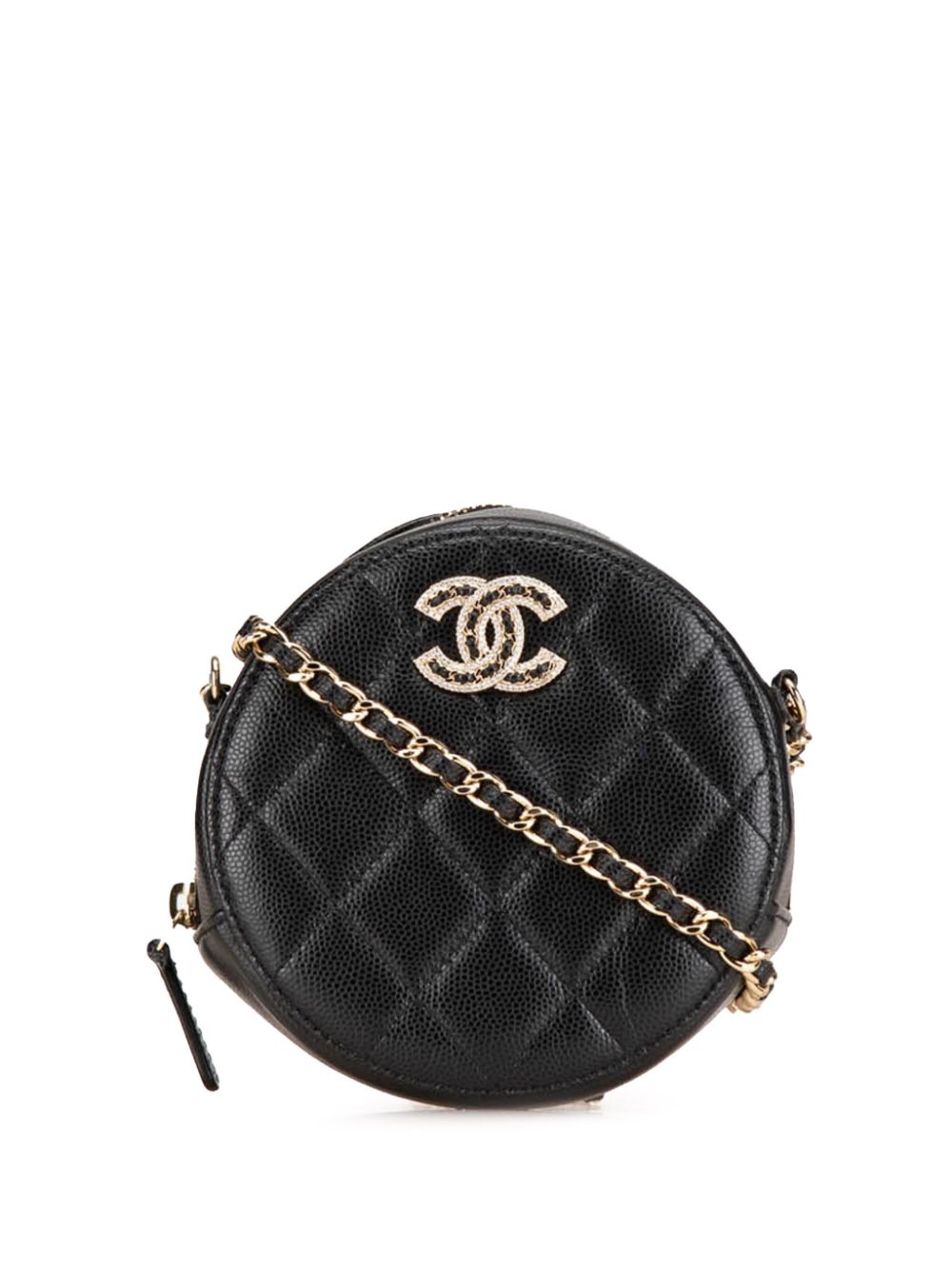 2021 Quilted Caviar Crystal CC Round Clutch With Chain crossbody bag