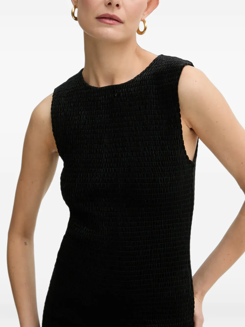 Michael Kors smocked velvet dress Zwart