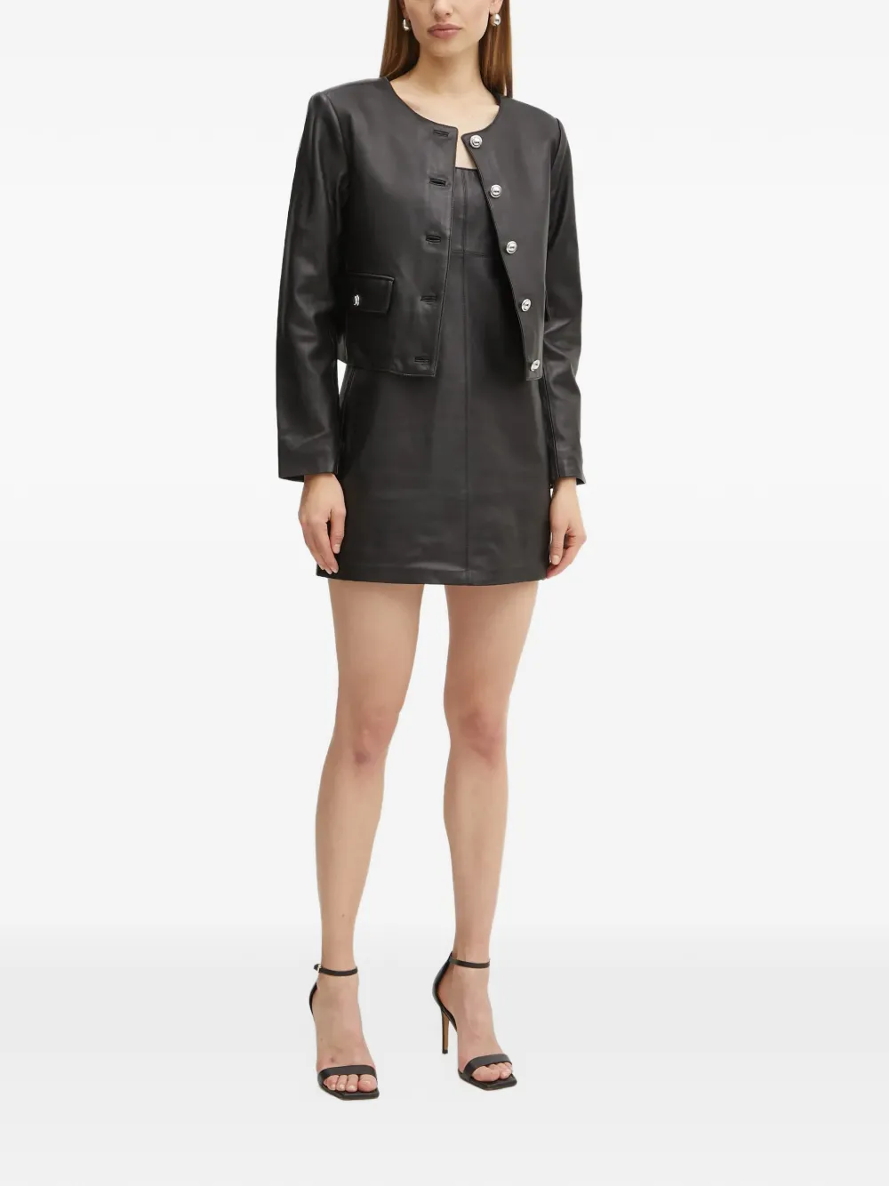 Michael Kors leather slip mini dress Zwart