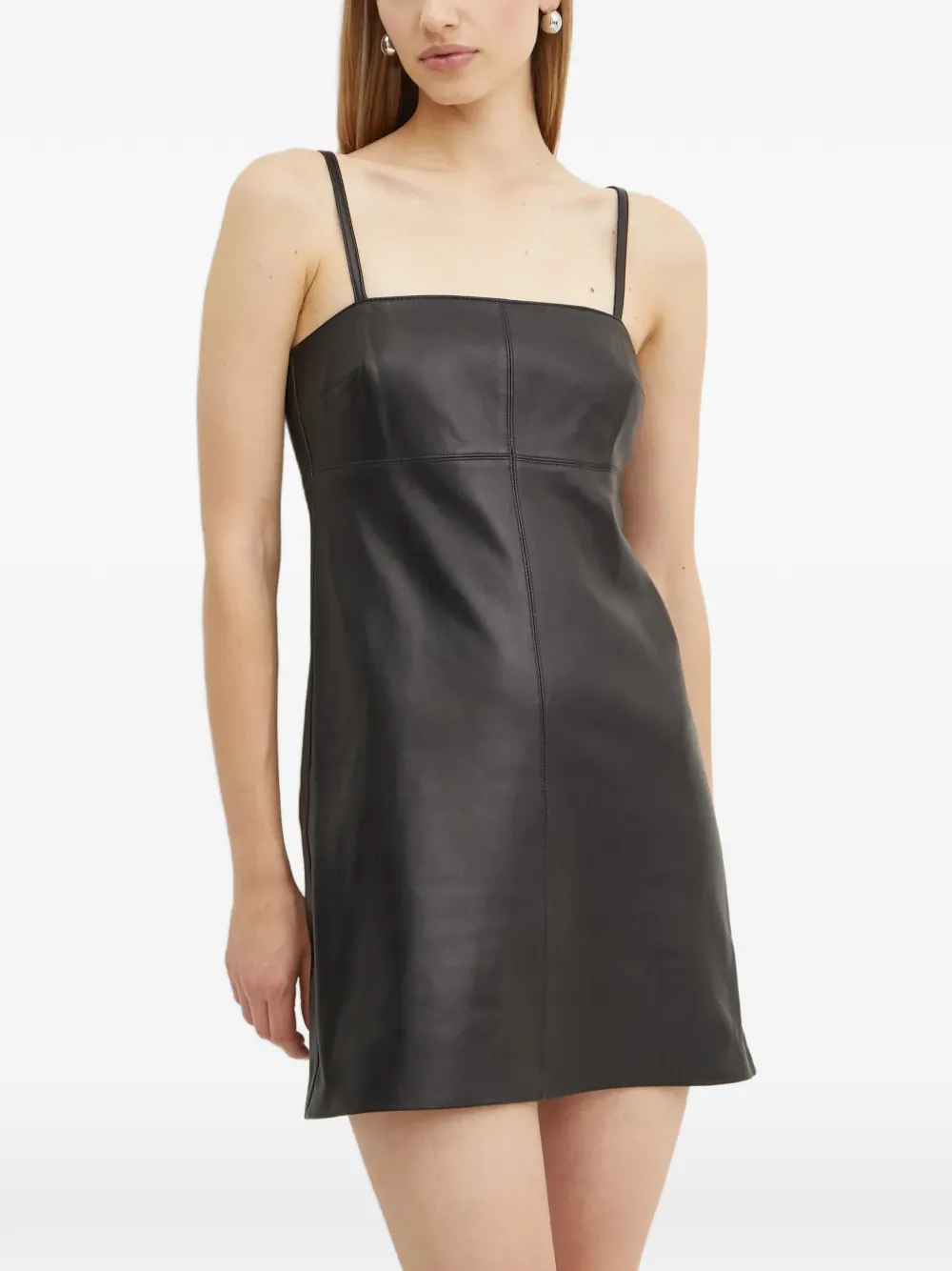 Michael Kors leather slip mini dress Zwart