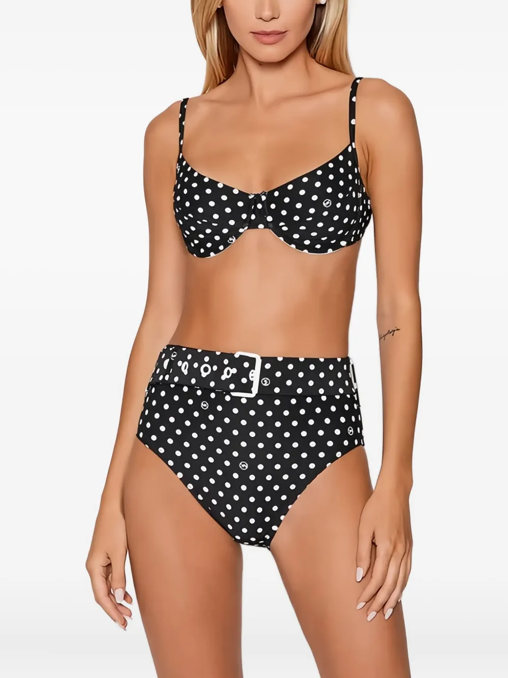 Michael Michael Kors Polka-dot Belted Bikini In Black