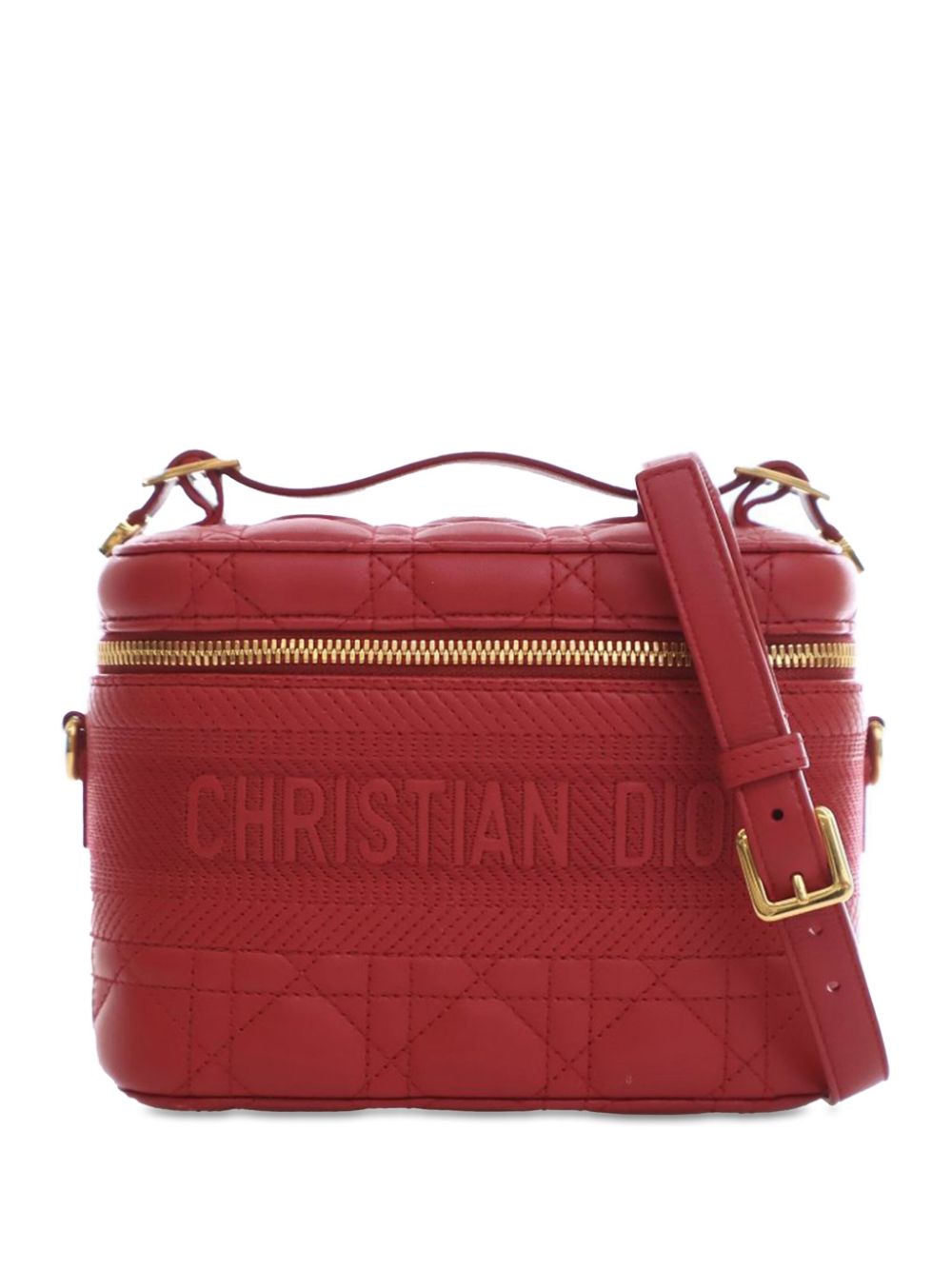 Christian Dior Pre-Owned 2020 Small Lambskin Cannage DiorTravel Vanity Case satchel - Red