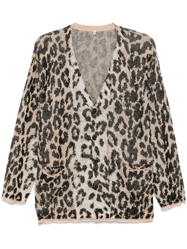 R13 Leopard-jacquard Cardigan in Brown