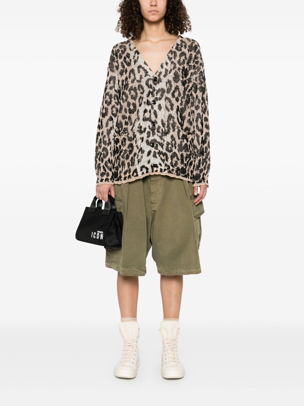 R13 leopard-jacquard cardigan - Brown