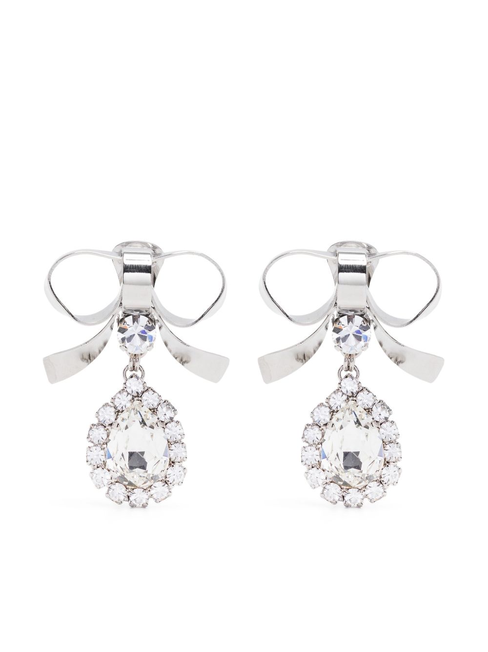 Alessandra Rich crystal-embellished bow drop earrings - Silver