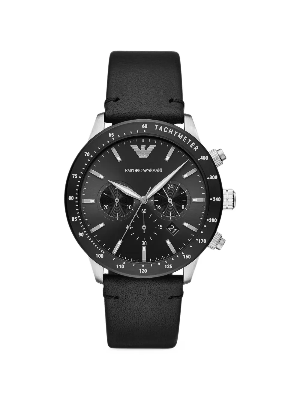 Emporio Armani chronograph black leather watch - Nero
