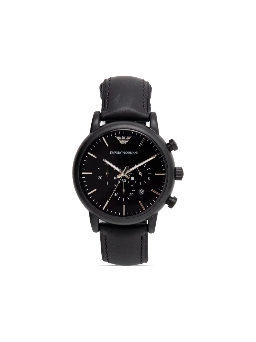 Emporio Armani クロノグラフ レザー 46mm - ブラック Emporio Armani クロノグラフ レザー 46mm - ブラック