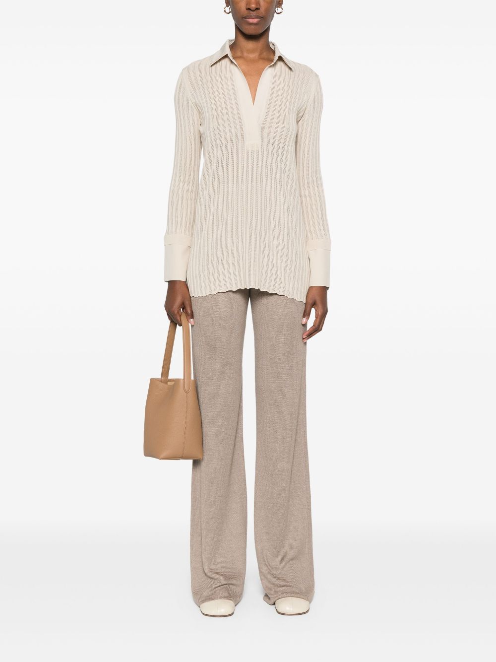 Agnona ribbed-knit polo top - Neutrals