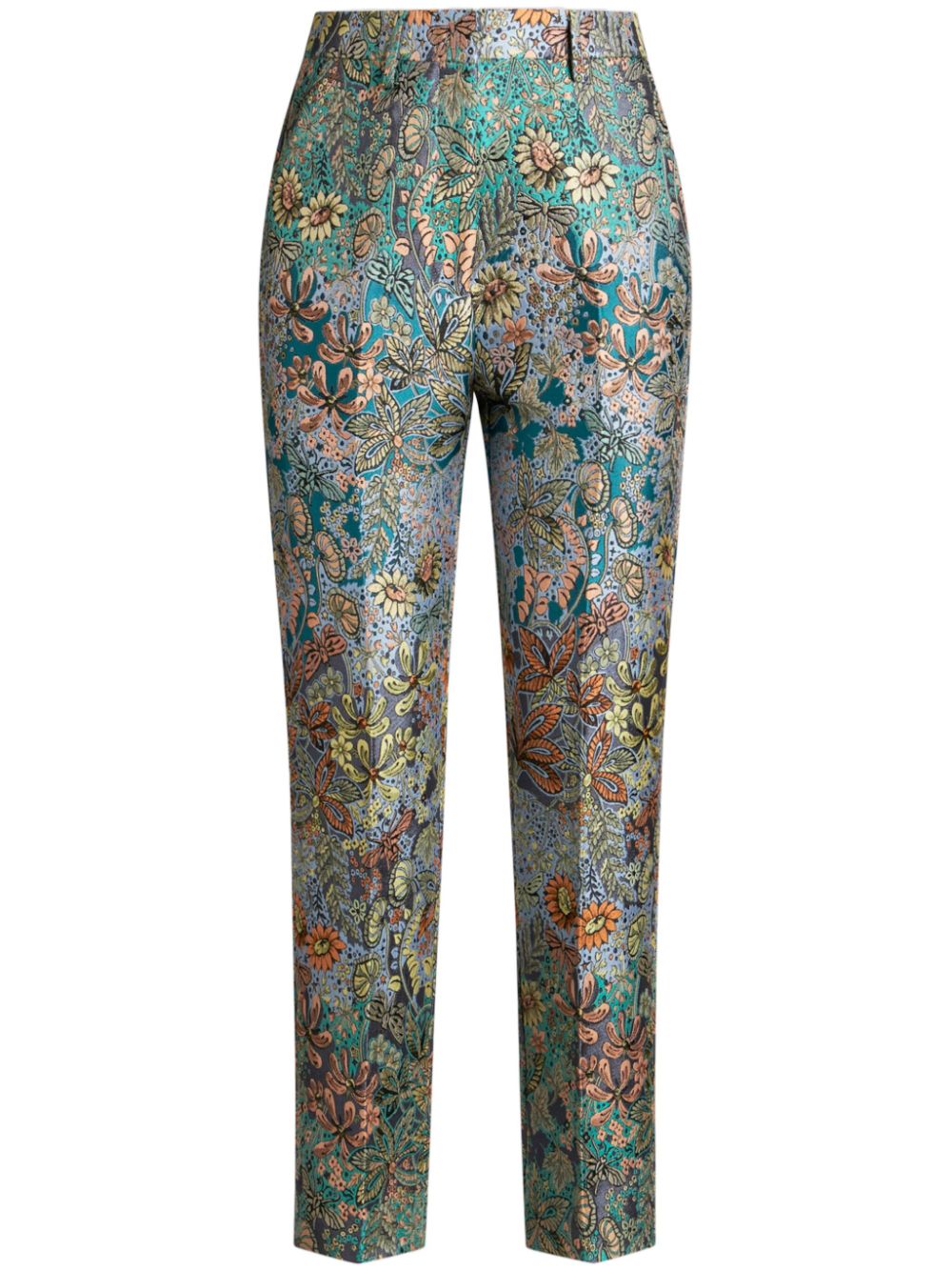 ETRO floral-jacquard cigarette trousers Blauw