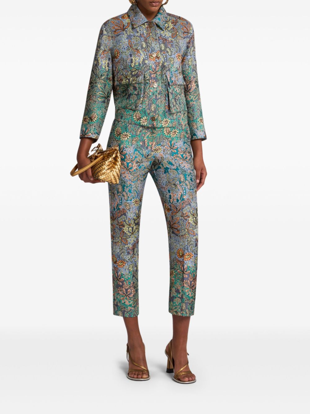 ETRO floral-jacquard cigarette trousers - Blauw