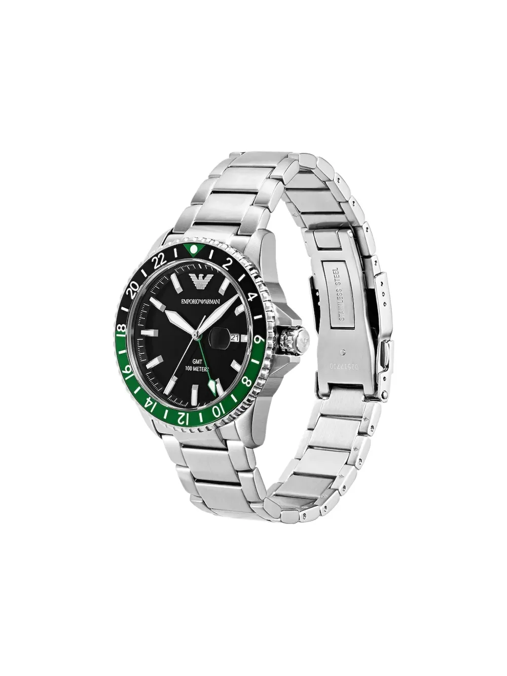 Emporio Armani Gmt Dual Time Stainless Steel Watch In Metallic