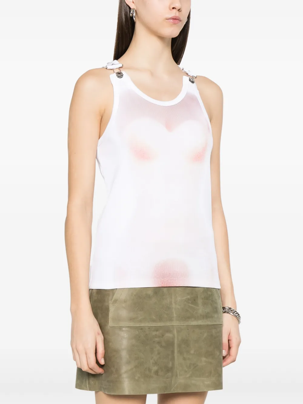 Jean Paul Gaultier Sheer Mesh Top Featuring Graphic Print In White