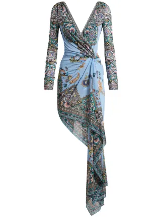 asymmetric long sleeve mini dress in blue print ETRO | Fringe Bridal Champagne Coast Plus Size SIZE:XL / 10-12 elegante sin ser demasiado