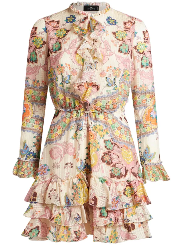 ETRO ストライプ ラッフル ミニドレス ライトブルー ETRO ラッフル ミニドレス | ニュートラル | FARFETCH JP