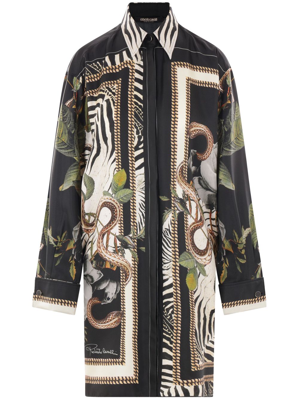 Roberto Cavalli Zijden blousejurk met sieraden foulard-print Zwart