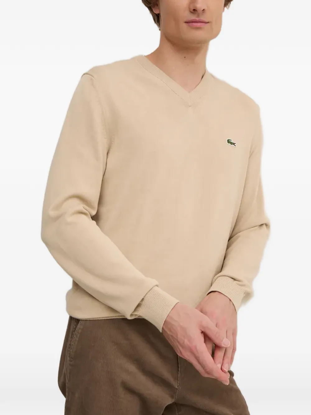 Lacoste V-neck appliqué sweater - Nude
