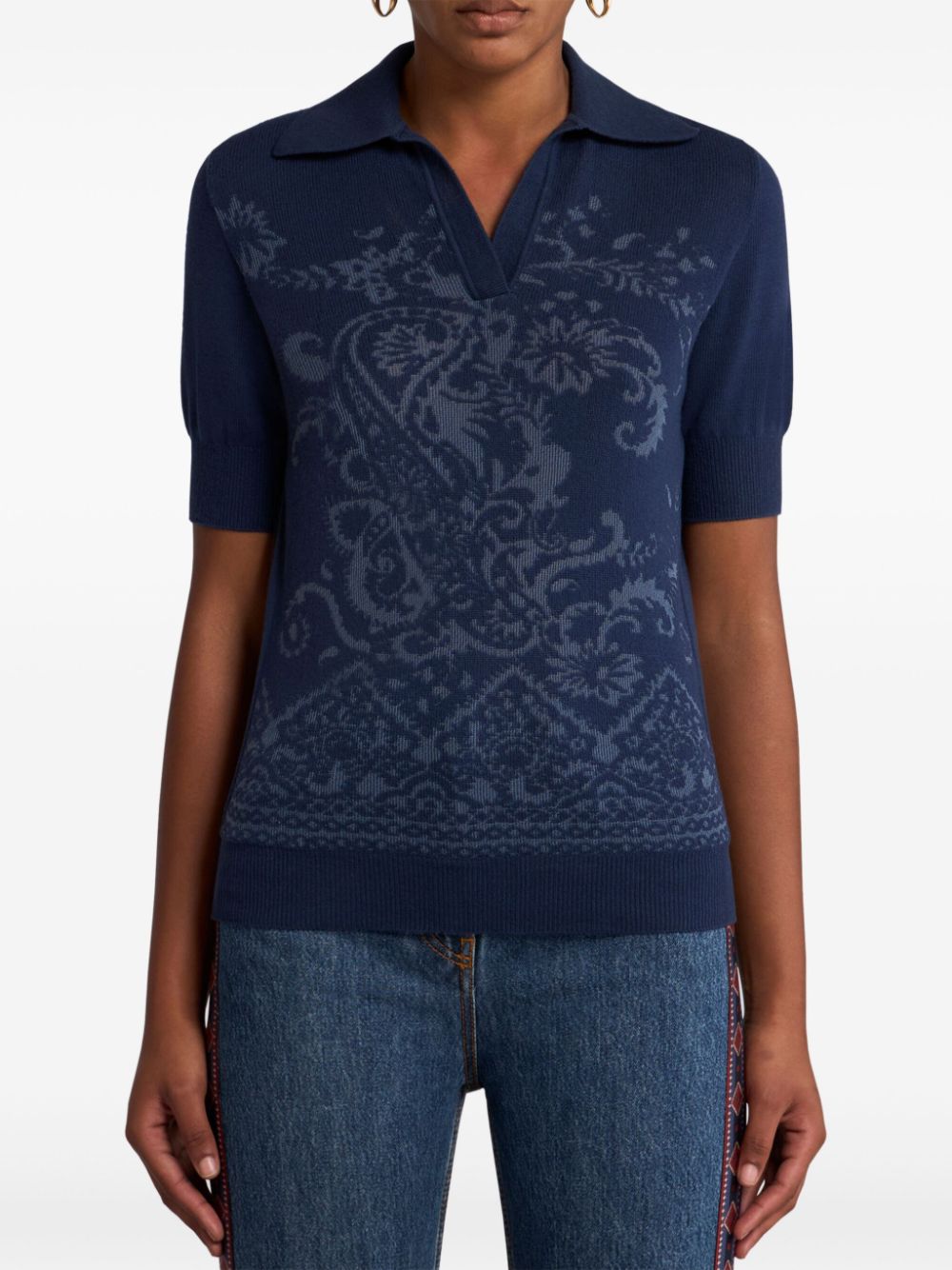 ETRO paisley-jacquard polo top - Blauw