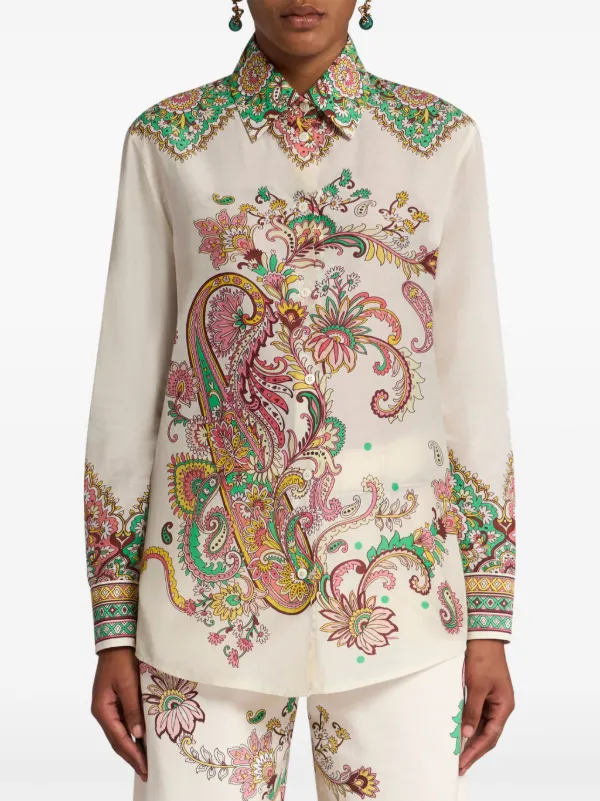 Tシャツ・カットソー ETRO FW25 Floral Paisley blouse (WRIA004899SA1I9 X0867) ETRO paisley-print Shirt | White | FARFETCH
