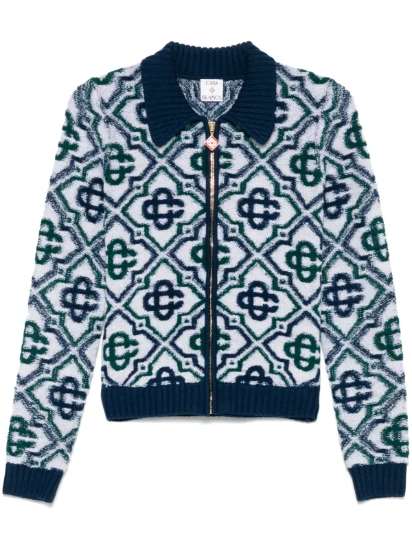 カーディガン Casablanca Casablanca Monogram Zip Up Sweater Casablanca Monogram zip-up Cardigan | Blue | FARFETCH