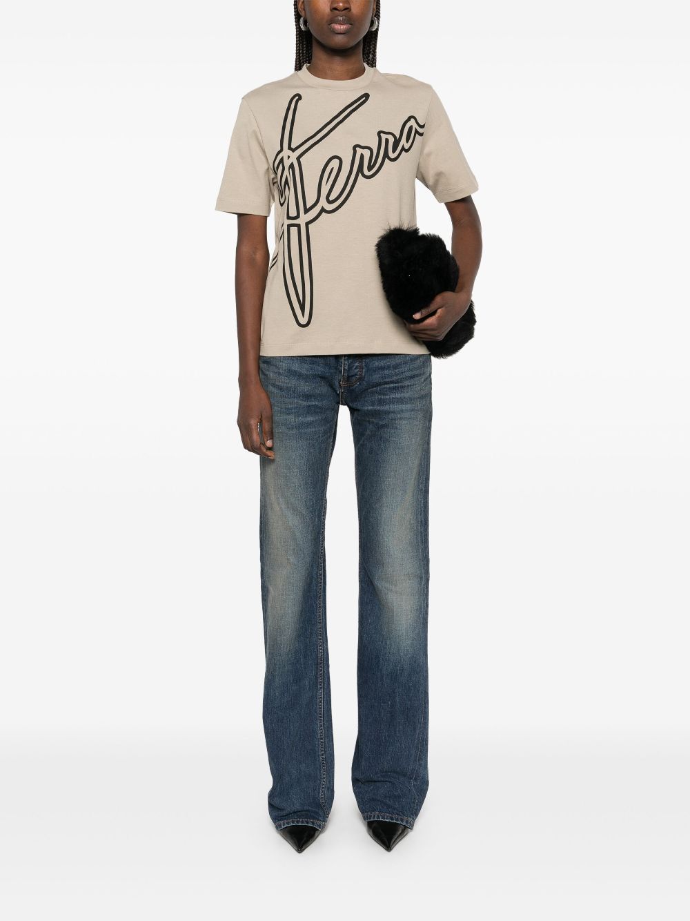 Ferragamo T-shirt met logoprint - Beige