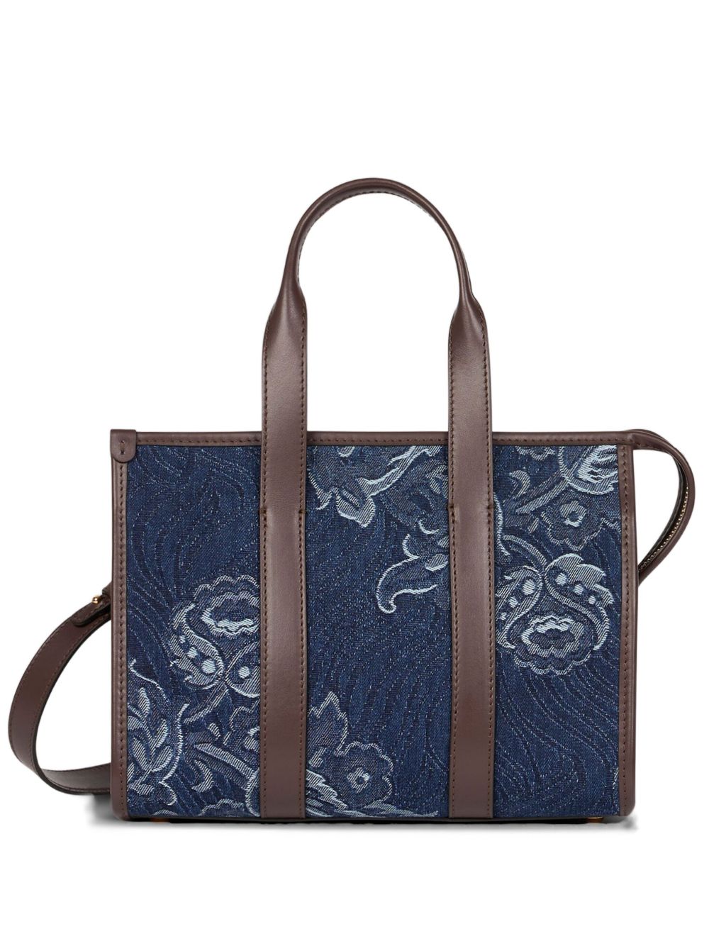 floral-jacquard denim tote bag