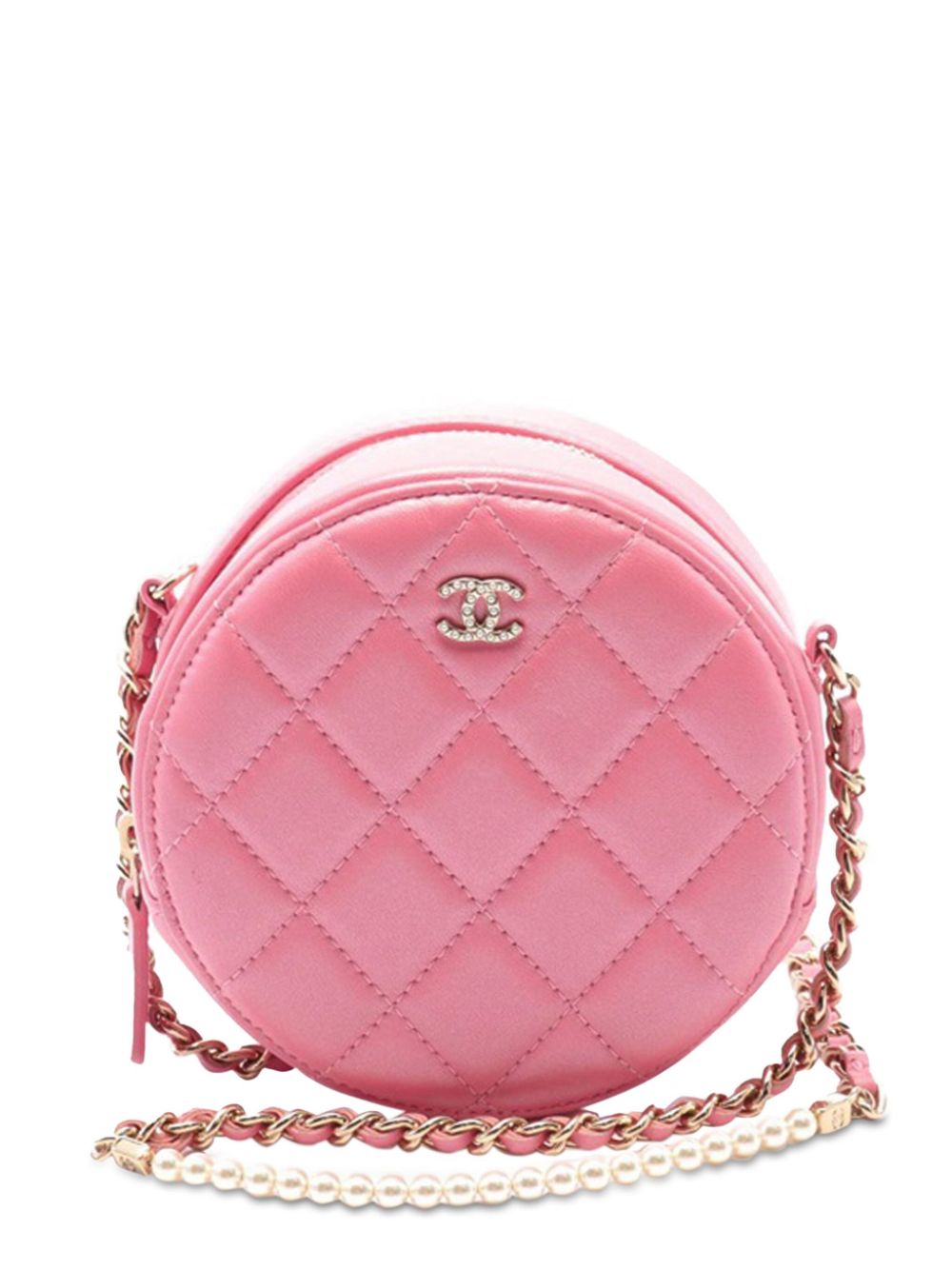 2020 Quilted Lambskin Round Pearl Clutch with Chain crossbody bag