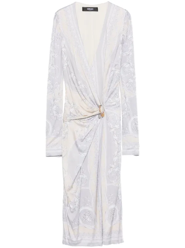 Versace Abito Midi Con Stampa Coupe Des Dieux Toni Neutri
