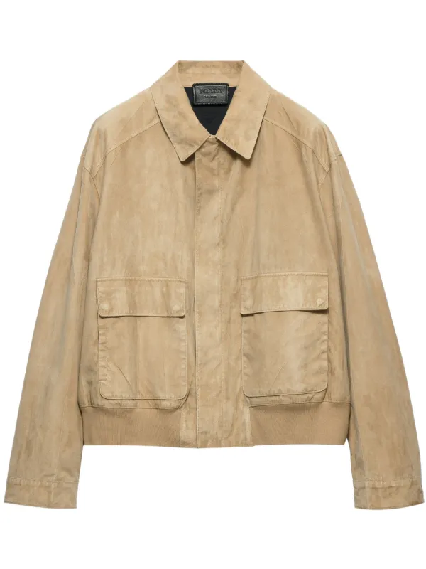 Prada Suede Bomber Jacket | Neutrals | FARFETCH