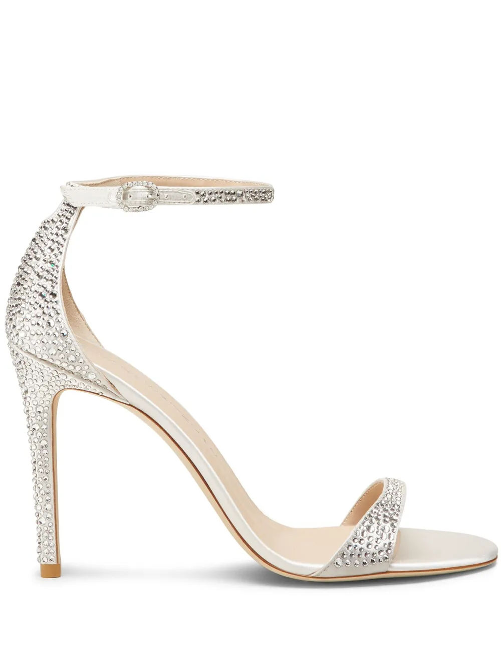 Stuart Weitzman 100mm Nudist Shine Sandals Silver