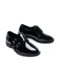 Moustache patent-finish buckled shoes - Black