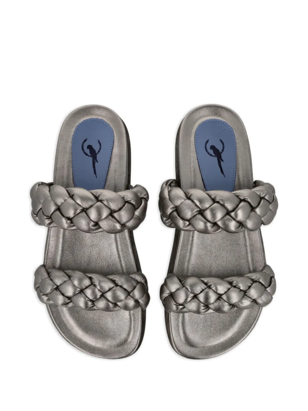 Blue Bird Shoes Gevlochten leren slippers Zilver