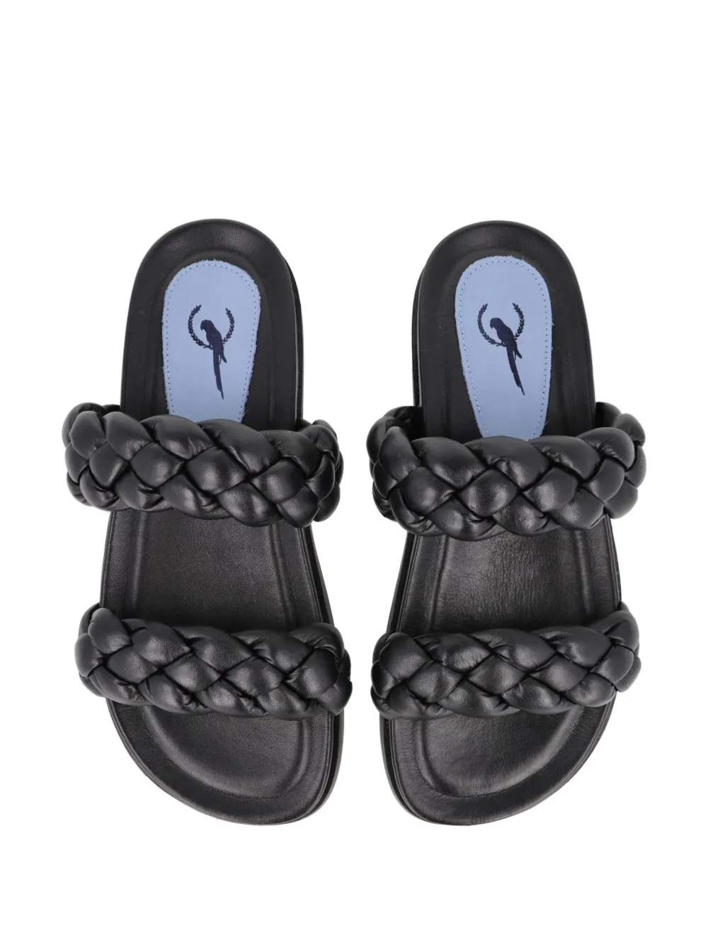 Blue Bird Shoes Gevlochten leren slippers Zwart