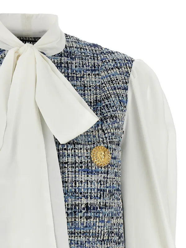 Balmain tweed-panel Blouse | Blue | FARFETCH PH