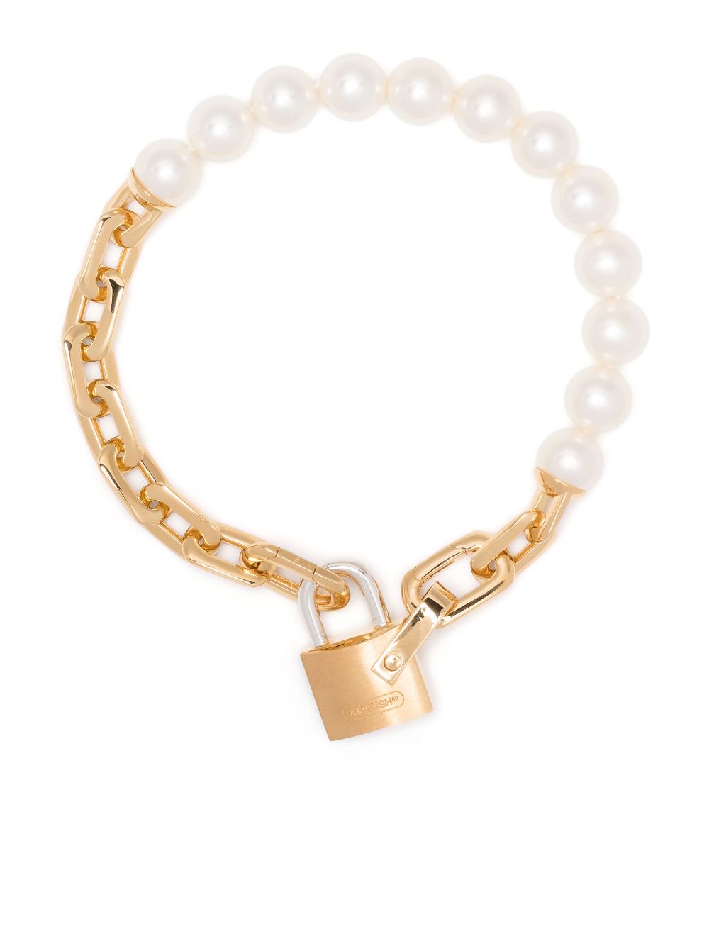 AMBUSH Pearl lock charm bracelet - White