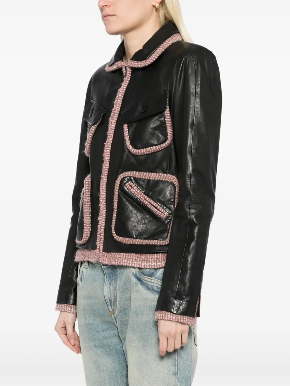 Pre-owned Chanel 2003 Zip Up Leather Jacket In Black