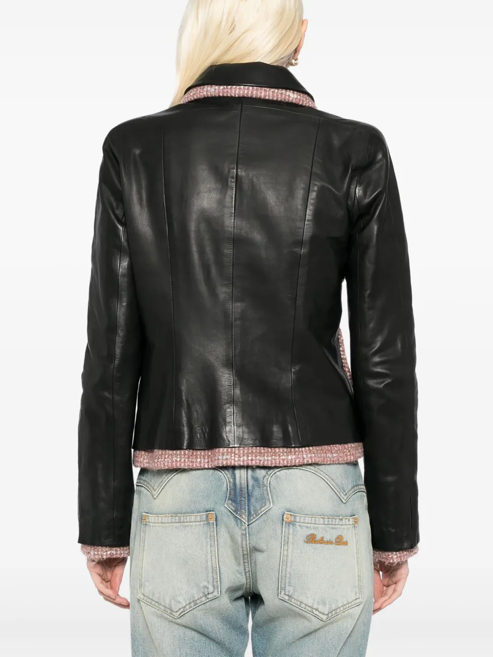 Pre-owned Chanel 2003 Zip Up Leather Jacket In Black