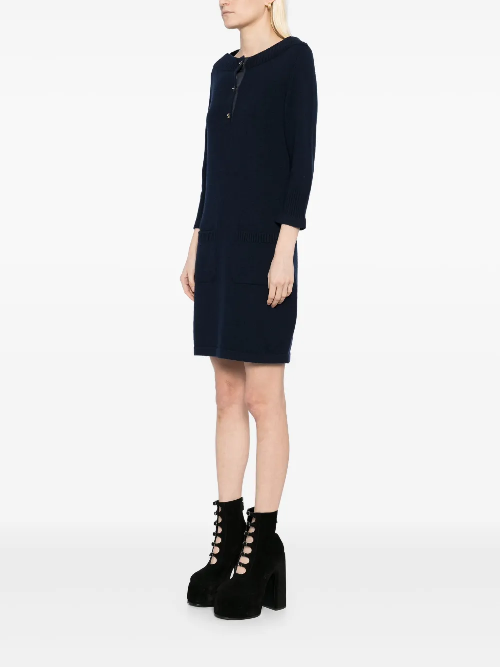 Pre-owned Chanel 2012-2013 3/4 Sleeve Dress In Blue
