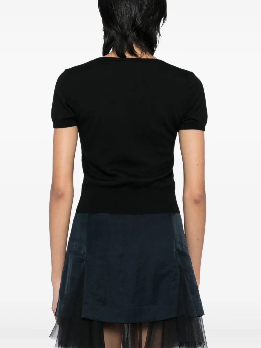 Pre-owned Chanel 1995 Short Sleeve Sweater Knit Top In Black