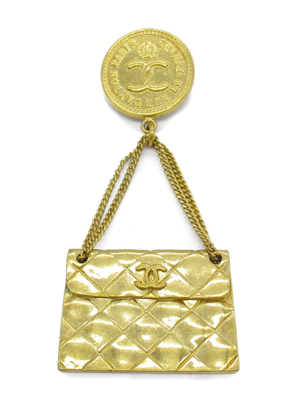 Pre-owned Chanel 1986-1988 Matelassé Shoulder Bag Brooch In 金色