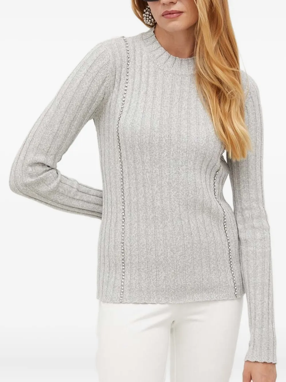 Patrizia Pepe crystal-embellished ribbed sweater | Grey | Image 1