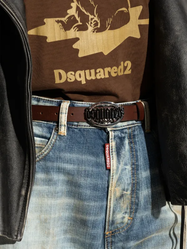 D SQUARED2 ロゴプレート バックル レザーベルト ブラウン DSQUARED2 ロゴバックル ベルト | ブラウン | FARFETCH JP